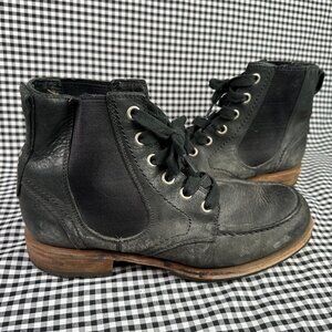 UGG Jarrett Black Boots Elastic Lace Up Moc Toe Leather Men's Size 9.5